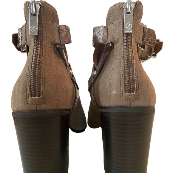 Arturo Chiang Bootie Peep Toe Upper Leather Snake Pattern Brown Taupe Size 9.5 - Picture 5 of 10